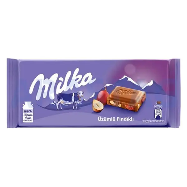 شکلات تابلت میلکا با مغز فندق و کشمش (100 گرم) milka - 2