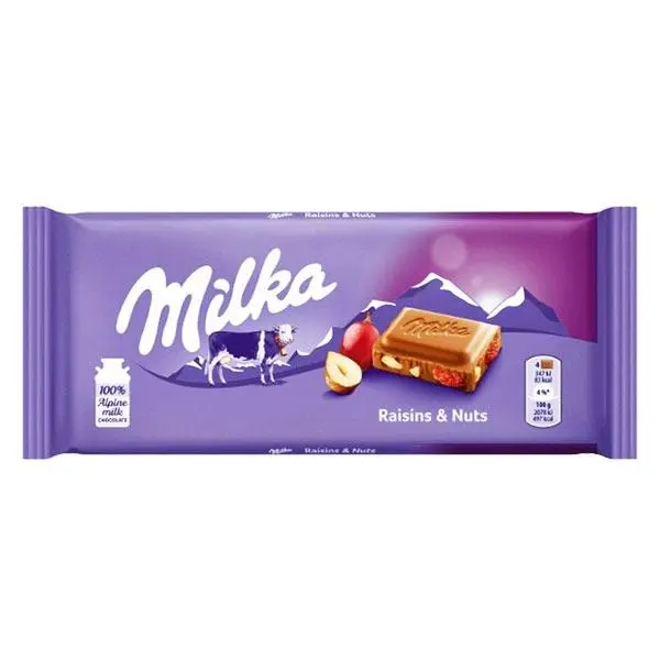 شکلات تابلت میلکا با مغز فندق و کشمش (100 گرم) milka - 4