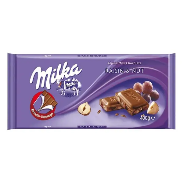 شکلات تابلت میلکا با مغز فندق و کشمش (100 گرم) milka - 6