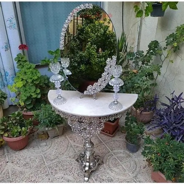 سرویس کامل آینه و شمعدان و میز کنسول آلیاژ، روکش نقره با ضمانت و رنگ ثابت - 3