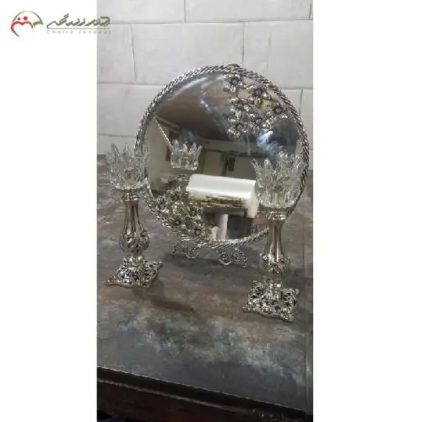 ست آینه گرد و شمعدان برنزی مدل ساده - 2