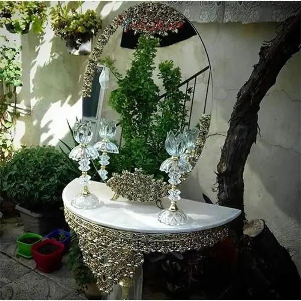 آینه و شمعدان و میز کنسول جنس آلیاژ، مناسب برای سفره عقد و هفت سین با رنگ ثابت - 2