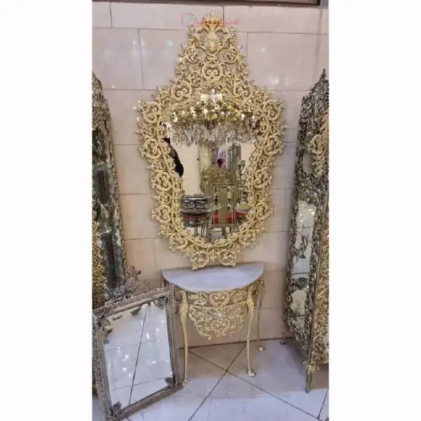 آیینه کنسول تاجدار با طراحی خاص و جدید رنگ ثابت و روکش برنز محصول اصفهان - 2