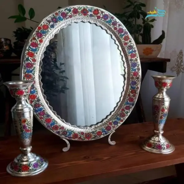 آینه شمعدان برنجی روکش نقره - 4