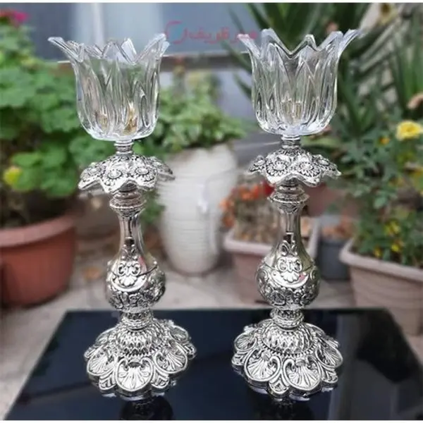 شمعدان تمام آلیاژ نقره ای، زیبا و با کیفیت، رنگ ثابت و تضمینی - 3