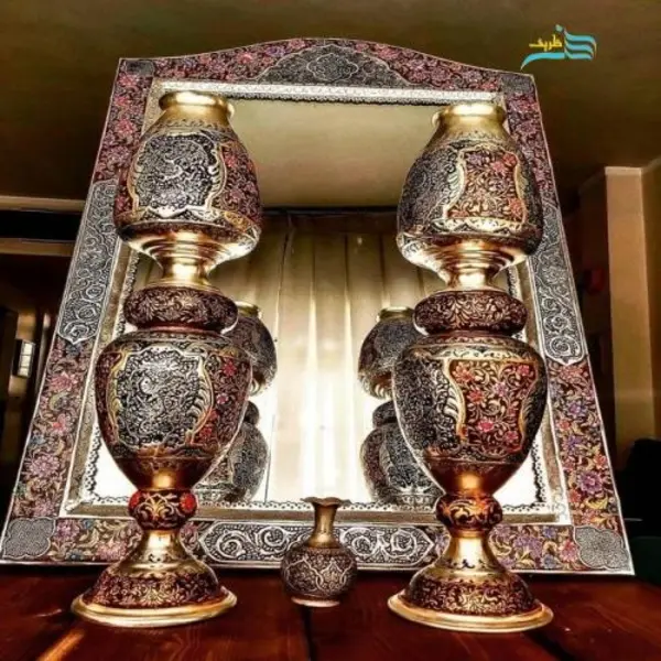 آینه شمعدان برنجی روکش نقره - 3