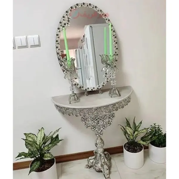 ست کامل آینه و شمعدان و میز کنسول آلیاژ با طراحی زیبا مناسب برای استفاده در منزل - 3
