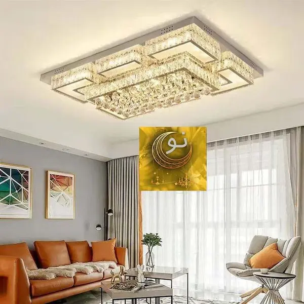 لوستر مدرن سقفی مستطیلی با کریستال آویز سایز  60 یا 80  Cm کد 443 - 2