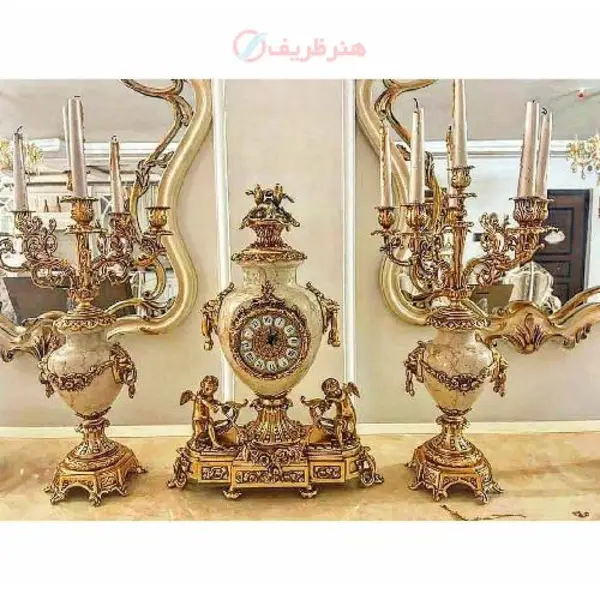 ساعت و شمعدان کوزه ای برنز کد 956 - 2