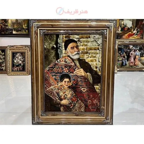 تابلو فرش پیرمرد و پسربچه فرش ، با کیفیت قاب درجه یک، محصول تبریز - 3