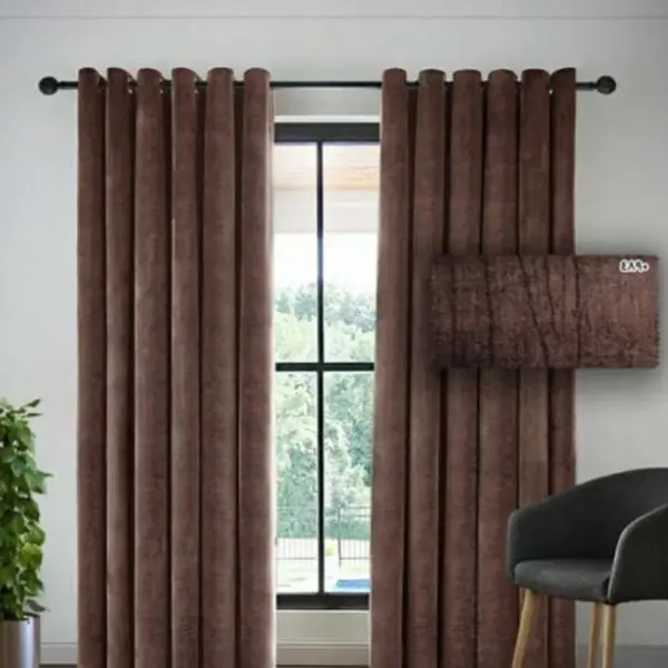 پرده مخمل شانل پانچ رنگ قهوه ای روشن - 2