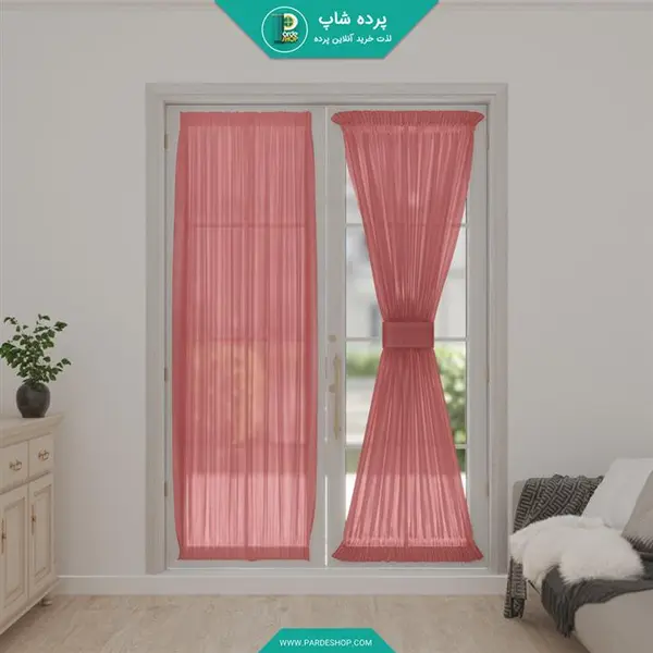 پرده پشت پنجره ای جنس حریر مات رنگ قرمز - 2
