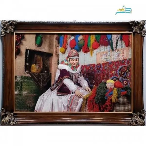 تابلو فرش نفیس زن بافنده - 3