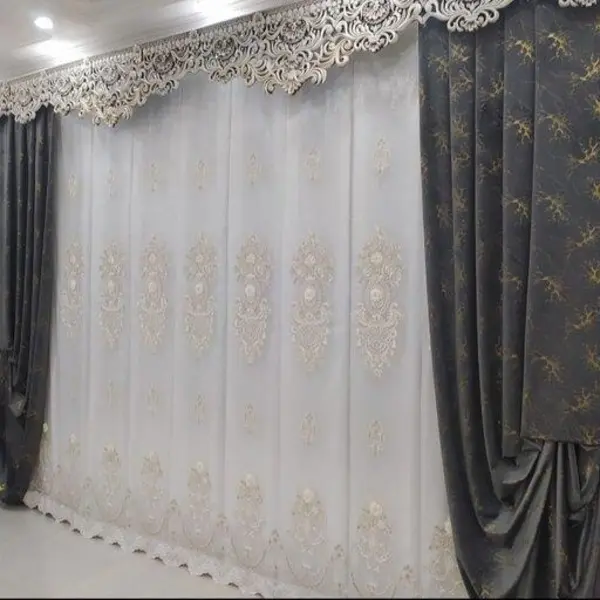 والان دکور پرده مخمل طلاکوب و پتینه جنس درجه یک مناسب پرده پذیرایی - 2