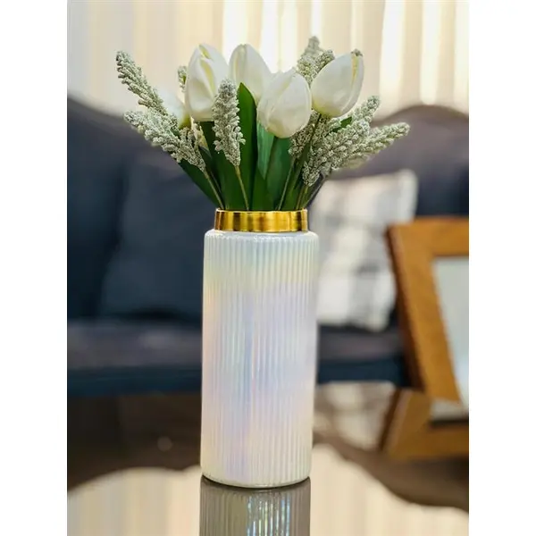 گلدان شیشه ای کبریتی لبه طلایی - 2