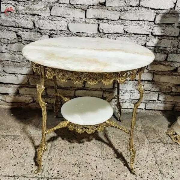 میز تلفن دو طبقه ی پایه سنگی از جنس مرمر و بدنه ی برنزی رنگ ثابت با ضمانت - 2