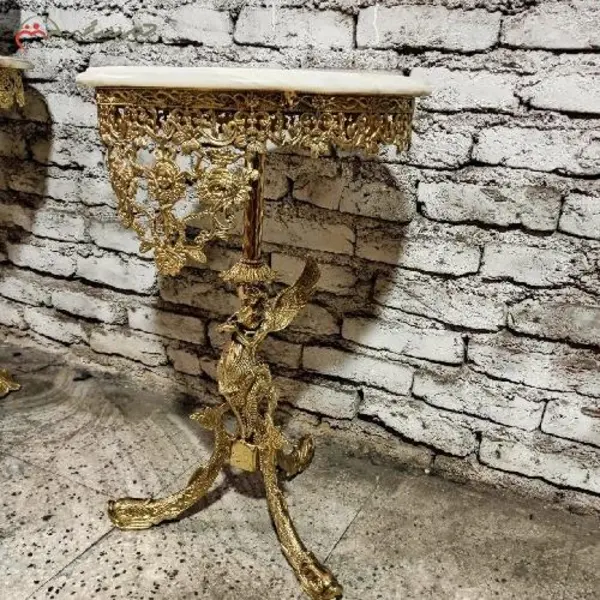 میز تلفن برنزی با پایه های طرح ماهی و ستون طرح فرشته، بدنه ی پر کار با رنگ چند لایه دارای ضمانت - 2