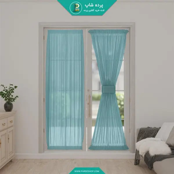 پرده پشت پنجره ای جنس حریر مات رنگ آبی - 2