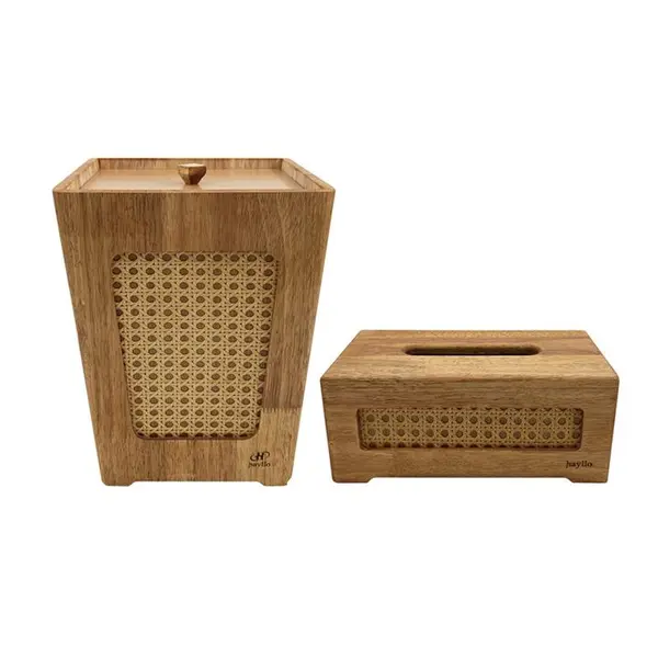 ست سطل زباله و جعبه دستمال کاغذی هایلو مدل بامبو - 2