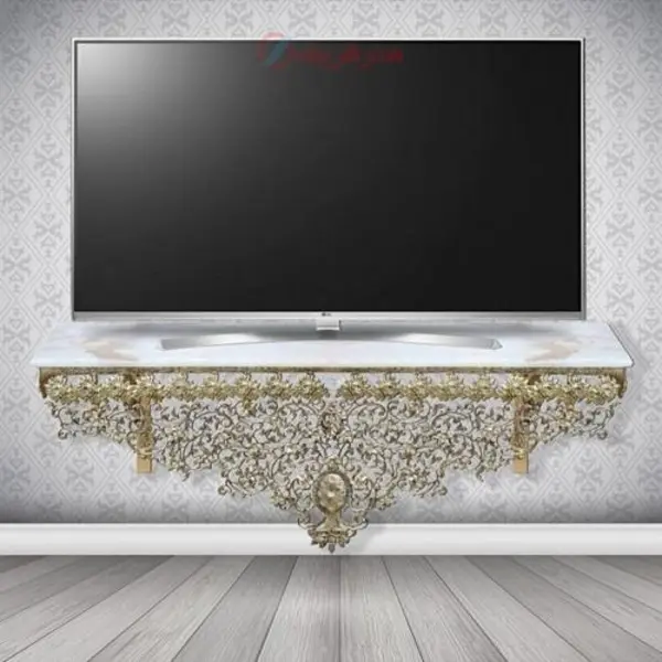 میز تلویزیون دیواری و رویه طرح سنگ بسیار کم جا کد 0a-375 - 3