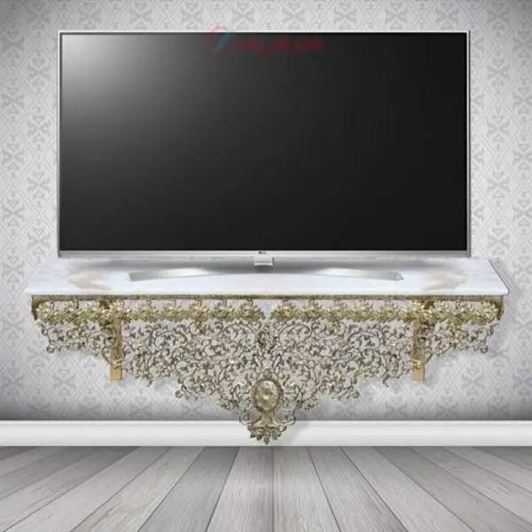 میز تلویزیون دیواری و رویه طرح سنگ بسیار کم جا کد 0a-375 - 2