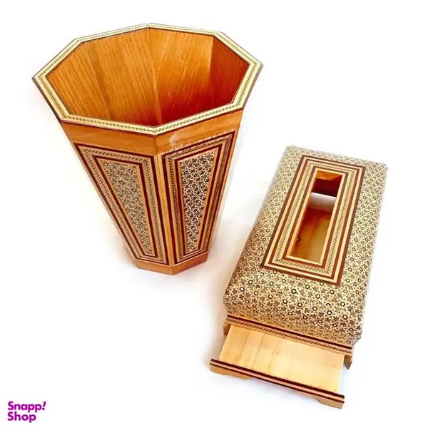 ست جعبه دستمال کاغذی و سطل خاتم کاری کد 12 - 4
