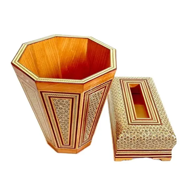 ست جعبه دستمال کاغذی و سطل خاتم کاری کد 12 - 2