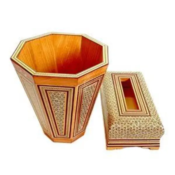 ست جعبه دستمال کاغذی و سطل خاتم کاری کد 12 - 3