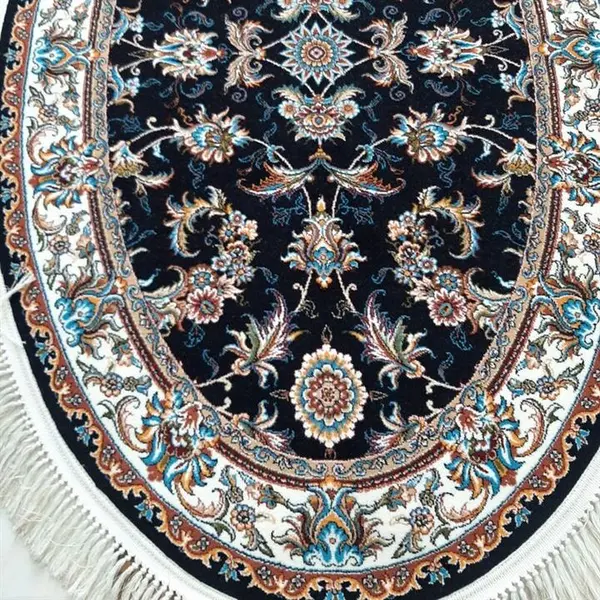 قالیچه سورمه ای بیضی 1/5 در 2/25 فرش 700 شانه صد در صد نخ اکریلیک طرح افشان صبا - 3