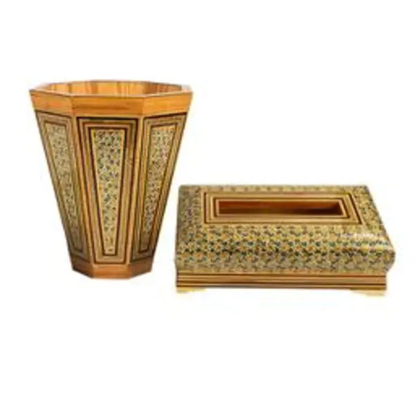 ست جعبه دستمال کاغذی و سطل خاتم کاری کد 25-1 - 3