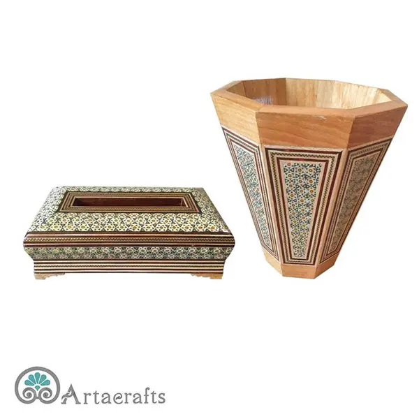ست جعبه دستمال کاغذی و سطل خاتم کاری کد 25-1 - 5