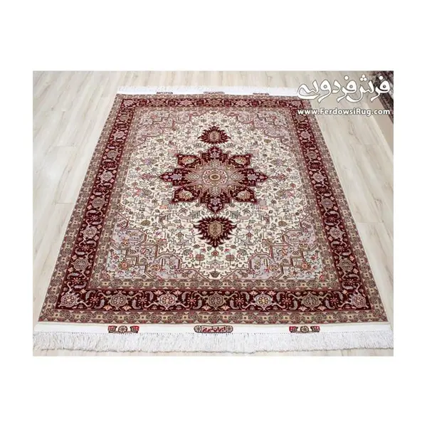 فرش دستباف قالیچه3 متری هریس کرم تبریز - 6
