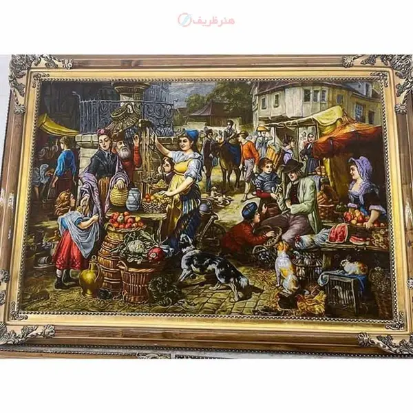 تابلو فرش دستباف بازار روس چله ابریشم پر از ابریشم 50 رج، قاب چوبی درجه یک - 3