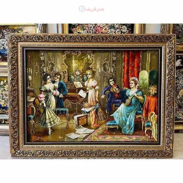 تابلو فرش دستبافت کلاس موسیقی چله ابریشم پر از ابریشم 50 رج، جنس ابریشم - 3
