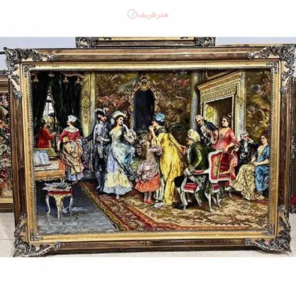 تابلو فرش دستبافت بدرقه کاترین چله ابریشم پر از ابریشم 50 رج با قاب چوبی با کیفیت - 2