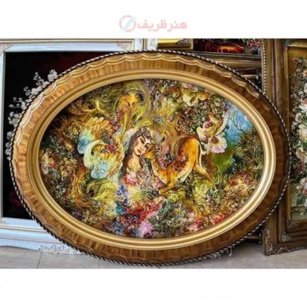 تابلو فرش دستبافت، دایره هستی چله ابریشم پر از ابریشم 50 رج، قاب چوبی درجه یک - 2