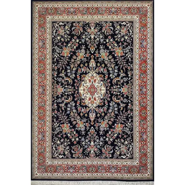 فرش ستاره کویر یزد 500 شانه کلکسیون شاهین کد SK زمینه سورمه ای حاشیه مسی (غیربرجسته) - 2