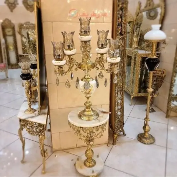 کنار سالنی رومیزی ترکیب سرامیک و برنز 7 لامپ - 2