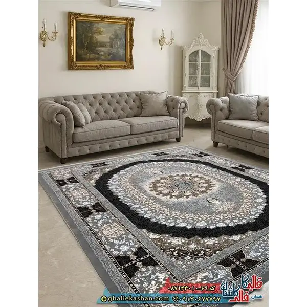 فرش ارزان طرح 700 شانه طرح صدرا رنگ طوسی فیلی کاشان - 2