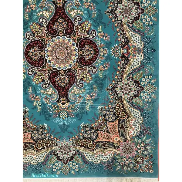 فرش نگین مشهد 700 شانه آبی فیروزه ای طرح 2592 - 4