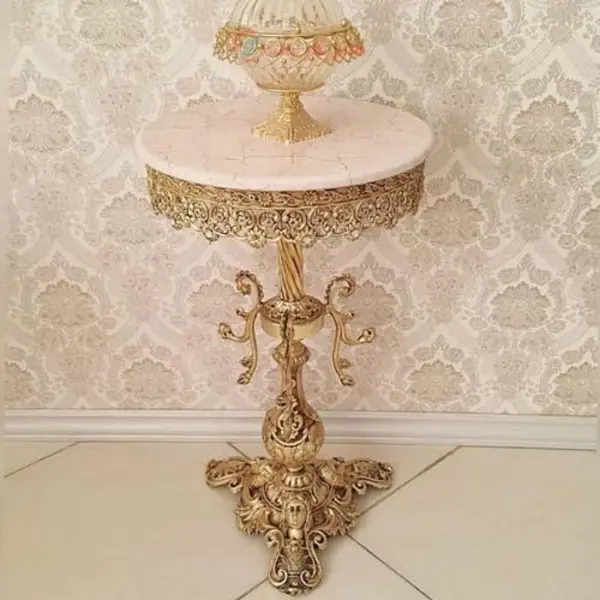 میز تلفن برنزی تاجدار پایه سنگ نقلی کد 70676 - 4