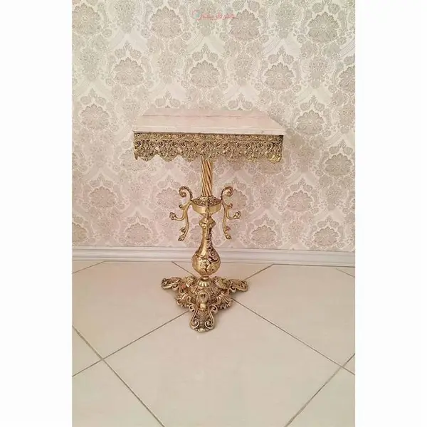 میز تلفن برنزی تاجدار پایه سنگ نقلی کد 70676 - 6