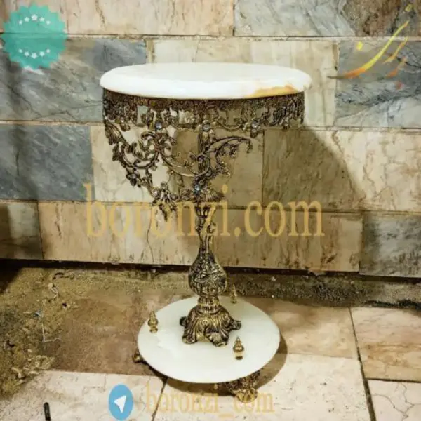 میز تلفن برنزی تاجدار پایه سنگ نقلی کد 70676 - 2