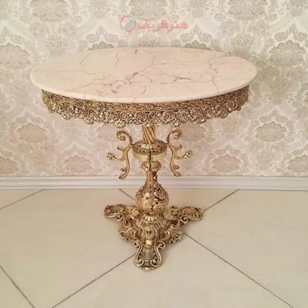 میز تلفن برنزی تاجدار پایه سنگ نقلی کد 70676 - 5