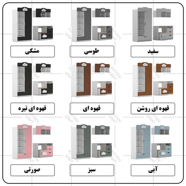 کمد کودک اعیان مدل FH765 به همراه میز تحریر و صندلی و کتابخانه - 3