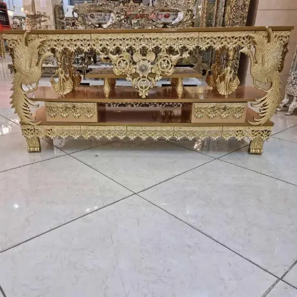 میز تلویزیون،رویه ام دی اف، به رنگ طلایی، روکش برنز کد honar022 - 3