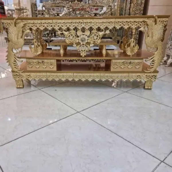 میز تلویزیون،رویه ام دی اف، به رنگ طلایی، روکش برنز کد honar022 - 2