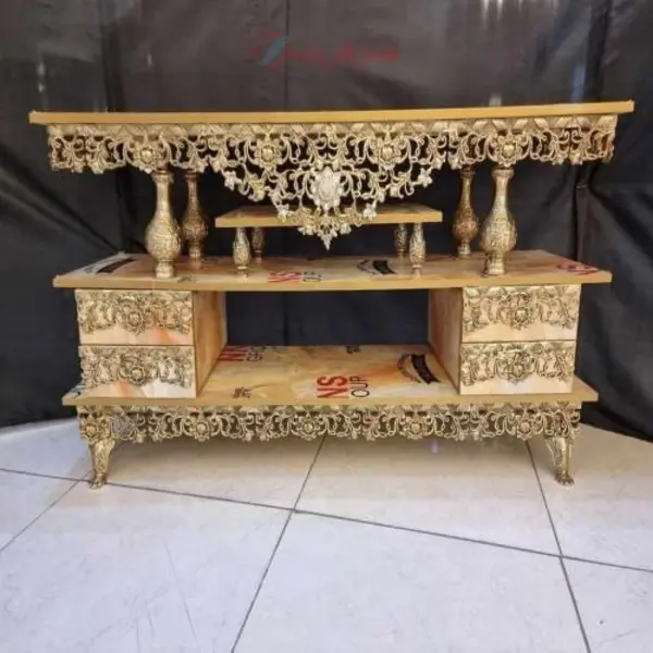 میز تلویزیون برنزی مدل گل سرخ، رویه ام دی اف طرح مرمر کد honar394 - 2