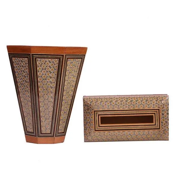 ست جعبه دستمال کاغذی و سطل خاتم کاری هنرلوکس مدل KH6 - 2