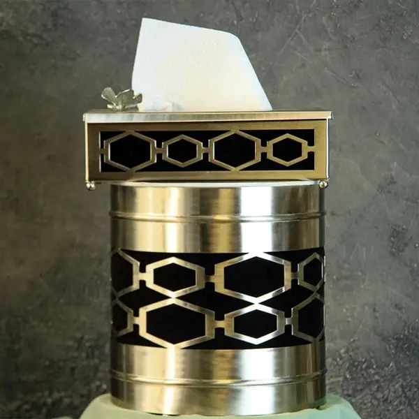 ست سطل و جای دستمال کاغذی برنج سالینو مدل شش ضلعی کدN-591 - 2